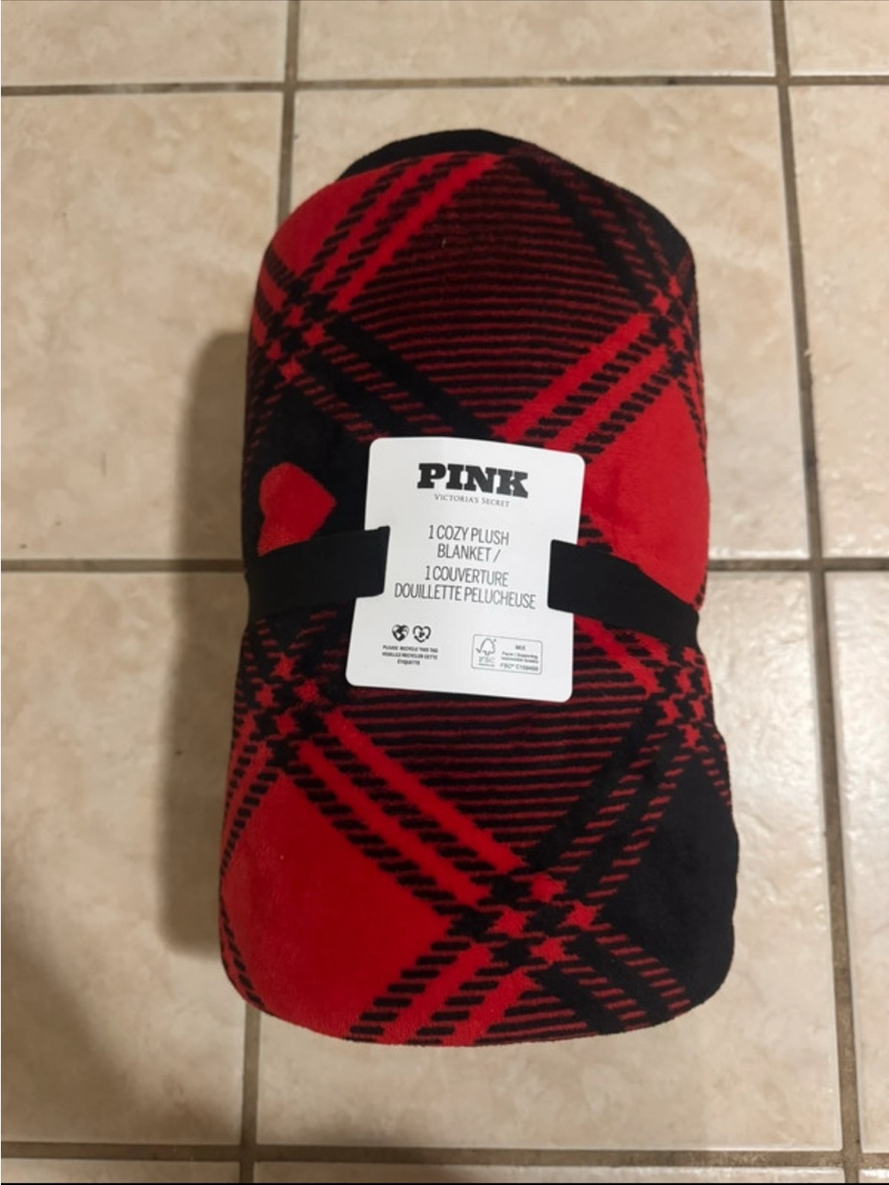 PINK Victoria's Secret Red & Black Plaid Plush Throw Blanket